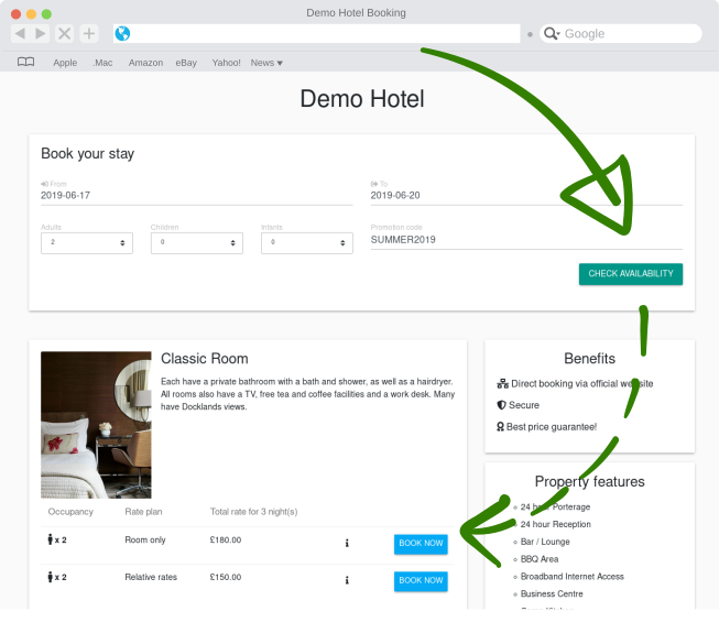 Two step quick booking process
